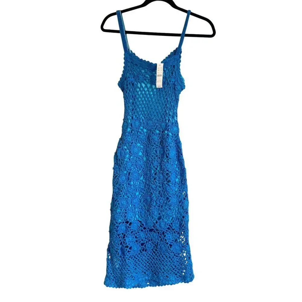 J. Crew Women's Crochet Sweater-Dress Sleeveless Electric Blue Size XXS NWT